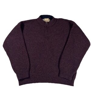 Vtg Woolrich 1/4 Zip Pullover Mens Large Burgundy Maroon Mock Neck Pullover Knit